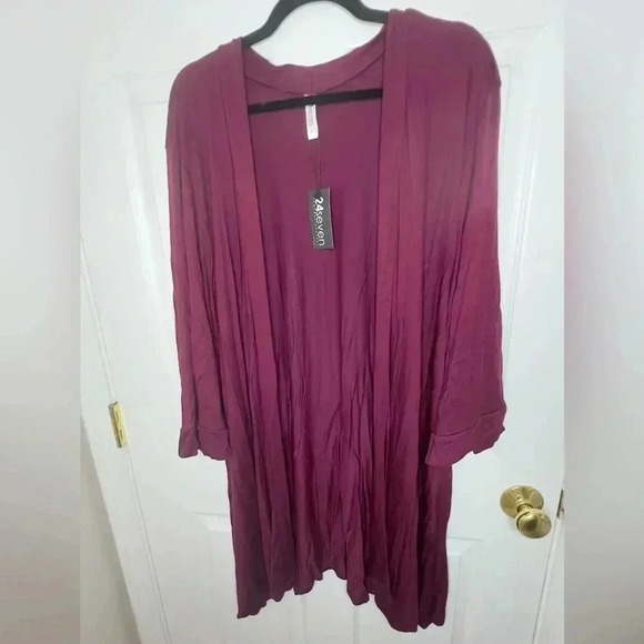 ☘️ NWT 24/7 Open Front 3/4 Sleeve Cardigan, Size 3X (16/18), Wine - Picture 4 of 6